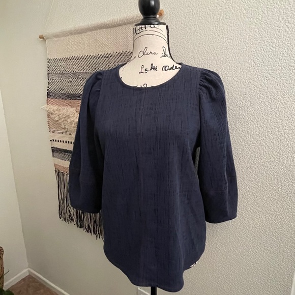 Anthropologie Navy blouse with Balloon sleeves - Picture 1 of 5